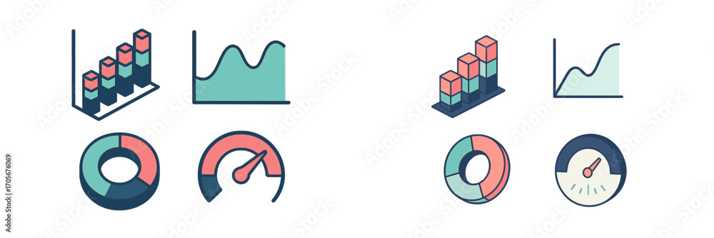 Fototapete modern business data visualization icons set featuring various charts graphs and gauges for financia