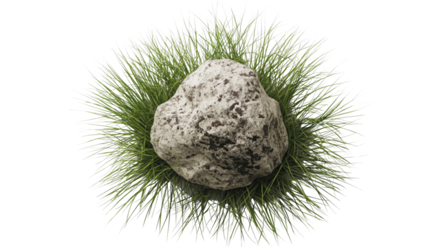 Stone Nestled in Lush Green Grass - Aerial View
