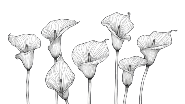 Elegant Monochrome Calla Lilies A Botanical Line Art Illustration