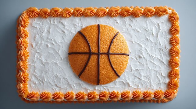 Celebratory cake with a meticulously crafted basketball design. Delicious dessert with sporty flair for memorable events.
