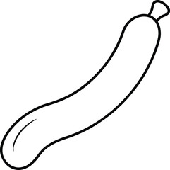 Single curved black line drawing of a sausage on white background food line art