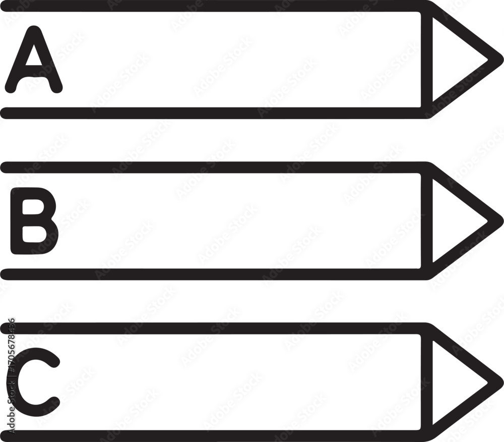 Aufkleber three options or choices labeled a b and c with arrows