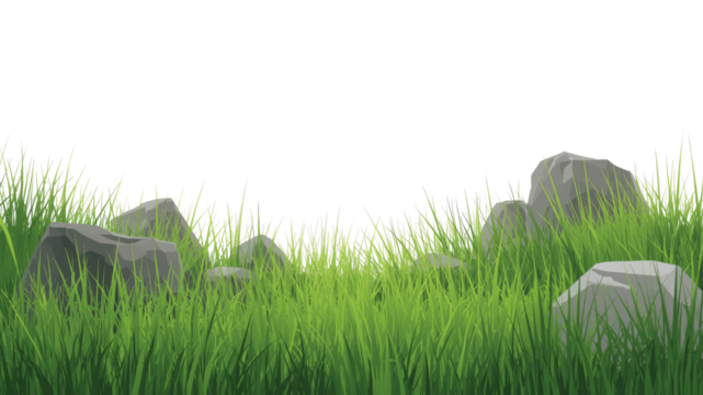 Lush Green Grass with Grey Rocks - Nature Background Illustration