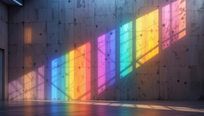 Fototapeta premium Vibrant Rainbow Shadows Cast on a Textured Concrete Wall in an Artistic Setting