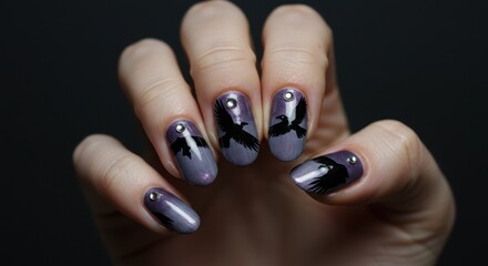 Striking Gothic Crow Nail Art Design Featuring Elegant Silhouettes