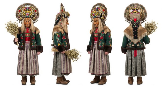Traditional Kukeri Woman Costume with Floral Headdress