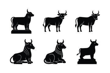 nandi bull stone marble bundle set linocut style silhouette vector illustration on white background