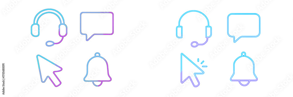 Poster collection of modern gradient line icons for communication, customer support, and user interface not