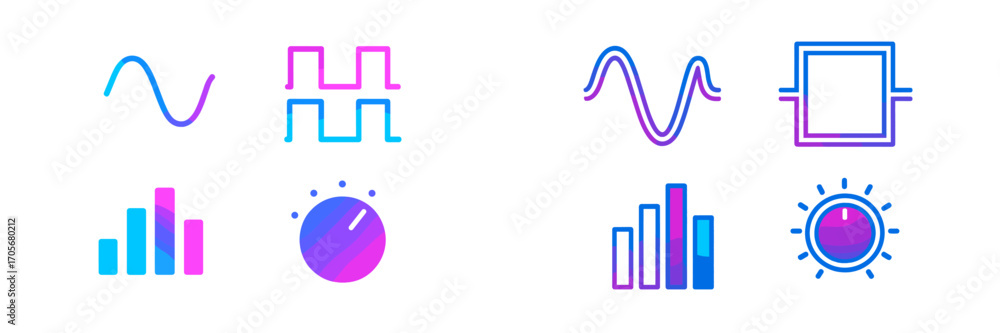 Fototapete vibrant gradient audio signal waves and sound control interface icons for digital and web design
