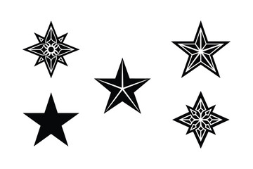 star symbol bundle set linocut style silhouette vector illustration on white background