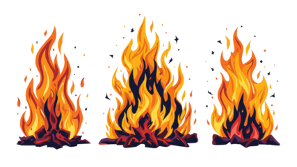 Three Campfire Flames Animated Vector Illustration