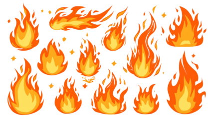 Cartoon Fire Flames Collection  A Set of Vibrant Orange and Yellow Fire Graphics for Design Projects