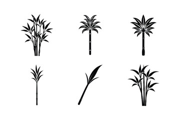 sugarcane bundle set linocut style silhouette vector illustration on white background