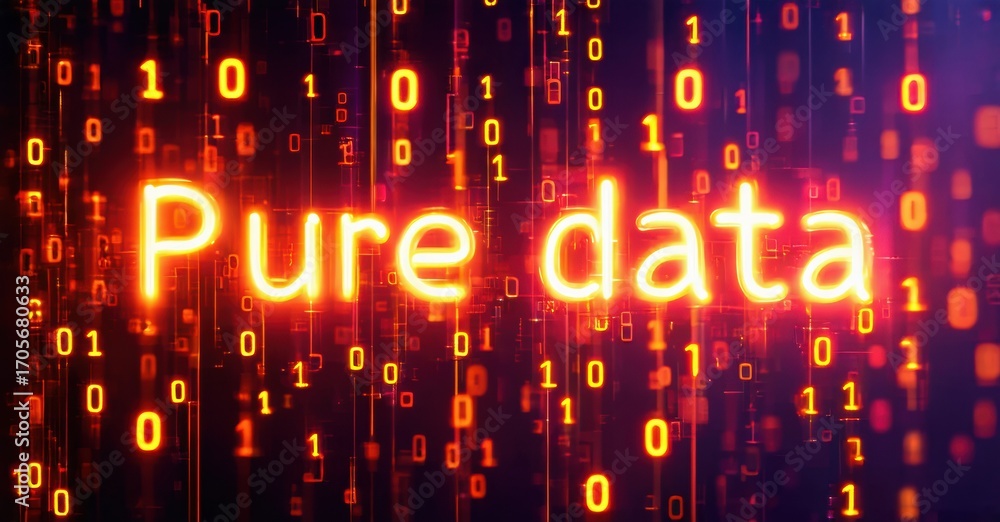 Poster digital background displays binary code. bright text reads pure data, emphasizing information techno