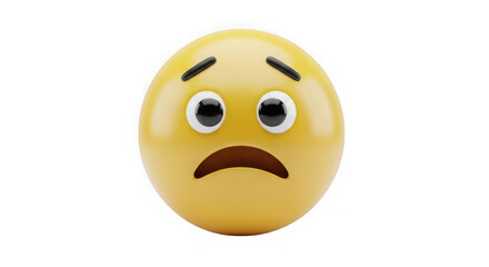 Fototapeta premium A sad yellow emoji face with wide eyes and a downturned mouth, isolated on transparent background
