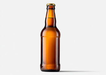 Amber glass beer bottle, golden cap