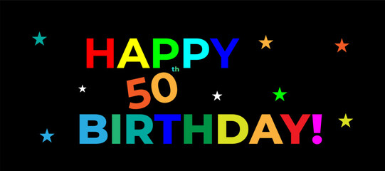 Elegant 50th Birthday Greeting Image with Colorful Stars on Black Background