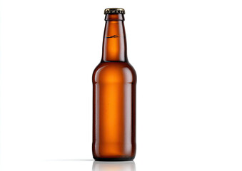 Amber beer bottle on white background