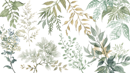 Watercolor Botanical Illustration Collection of Greenery and Foliage