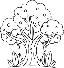 Enchanted Trees Coloring Page, Mystical Fantasy Forest Illustration