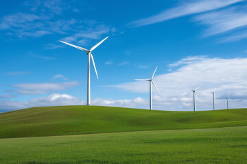 Fototapeta premium Wind turbines generating clean energy in a green landscape
