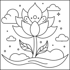 Wandering Lotus Dreams Coloring Page, Fantasy Floral Nature Illustration