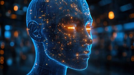 Digital human head, glowing network