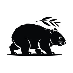 Fototapeta premium Stylized Beaver Icon with Branch Black and White Illustration Rodent Symbol