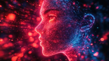 Digital woman face, vibrant colors