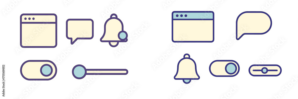 Fototapete collection of user interface icons for web design and mobile applications including notifications, c