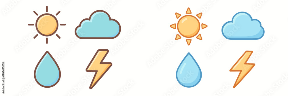 Poster modern stylized weather forecast symbols and climate condition icons for web and mobile application 