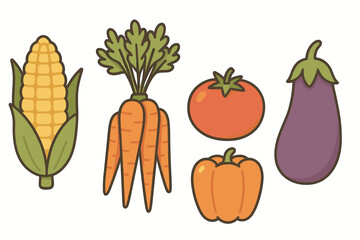 Vibrant collection of fresh garden vegetables including corn carrots tomato bell pepper and eggplant for healthy eating and cooking