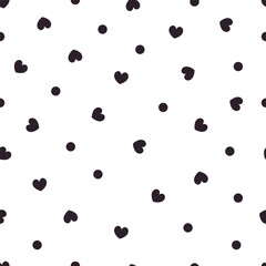Black hearts and dots seamless fabric design pattern