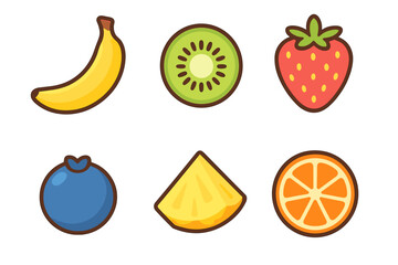 Assortment of vibrant healthy fruits including banana kiwi strawberry blueberry pineapple and orange slices