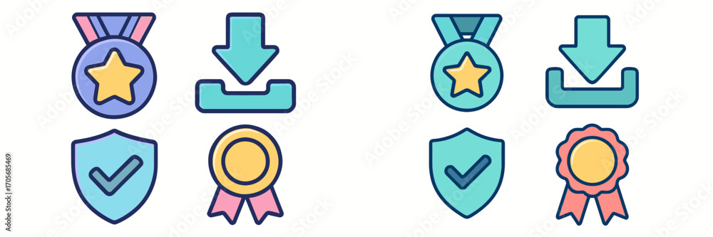 Poster modern colorful award, download, quality, and security icons for web design projects and digital use