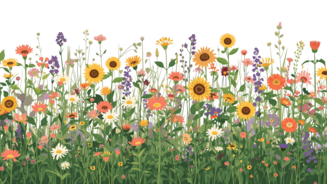 Vibrant Wildflower Meadow Illustration A Colorful Floral Border
