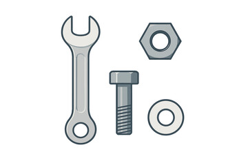Essential hardware components and tools for mechanical assembly, construction, and repair projects, including various fasteners