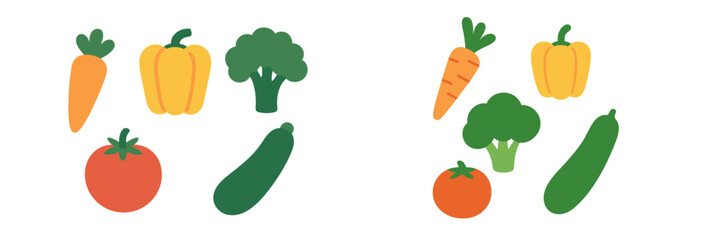 Colorful assortment of fresh garden vegetables including carrots, bell peppers, broccoli, tomatoes, and cucumbers arranged together