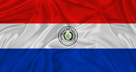 Flag of Paraguay with cloth texture. Close up of Paraguay flag waving