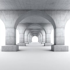 Fototapeta premium Perspective view of a long, arched concrete passageway