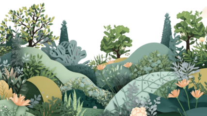 Serene Green Hills Landscape Paper Cut Style Illustration