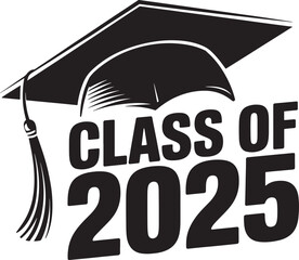 Graduation cap and Class of 2025 text with tassel mortarboard