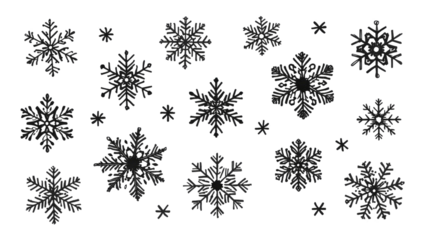 Elegant Dark Grey Snowflakes on Transparent Background - Winter Holiday Design
