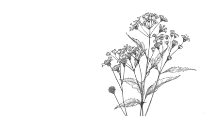 Monochrome Botanical Illustration Elegant Wildflower Bouquet on Transparent Background