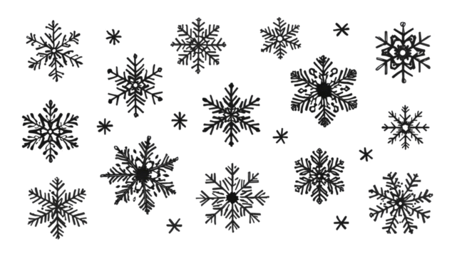 Elegant Dark Grey Snowflakes on Transparent Background - Winter Holiday Design - Powered by Adobe