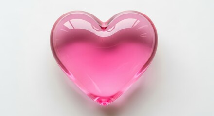 A translucent pink glass heart with a smooth polished surface rests on a clean