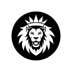 Obraz premium Lion head with crown in black and white on transparent background