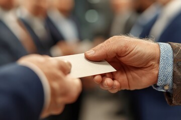 Business partners exchanging business card during a networking event