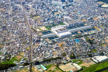 朝霞浄水場付近を空撮