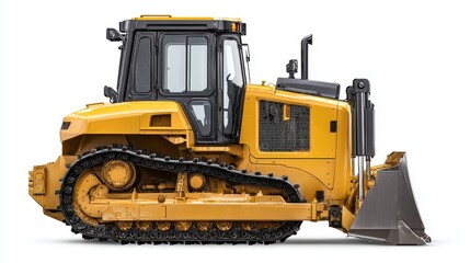 Fototapeta premium Construction machine loader works on site bulldozer with treads industrial environment side profile view for efficiency